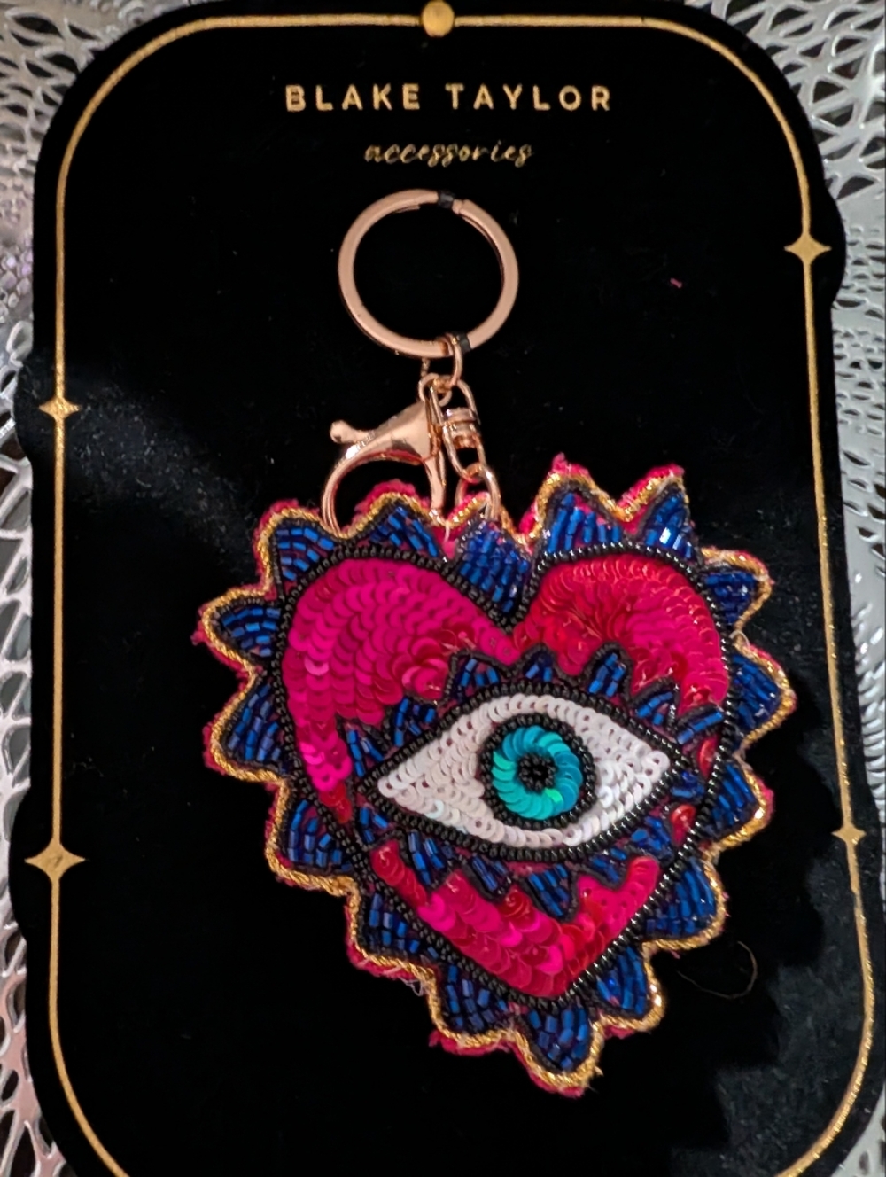 Pink Sequin Heart evik Eye Keychain Bag Charm